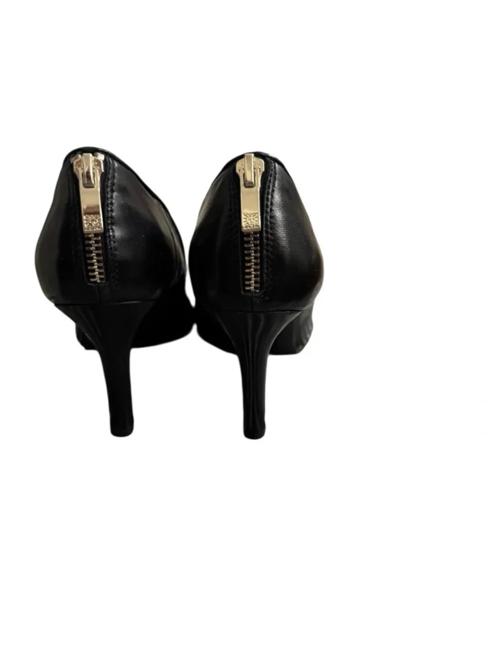 Anne Klein iFlex Black Leather Pointed Toe Kitten Heel Zip Back Pumps 8.5